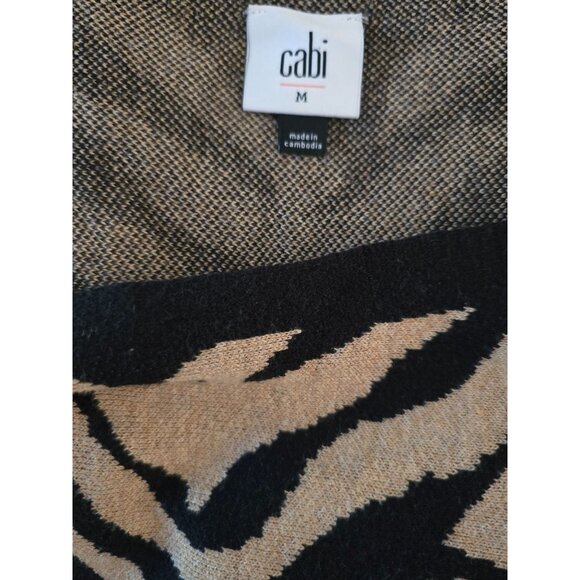 Cabi Womens Medium Zebra Print Sweater Black & Beige Knit Crew Neck Long Sleeve - Picture 3 of 3